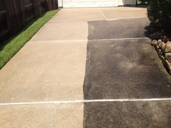 Driveway before and after pressure washing